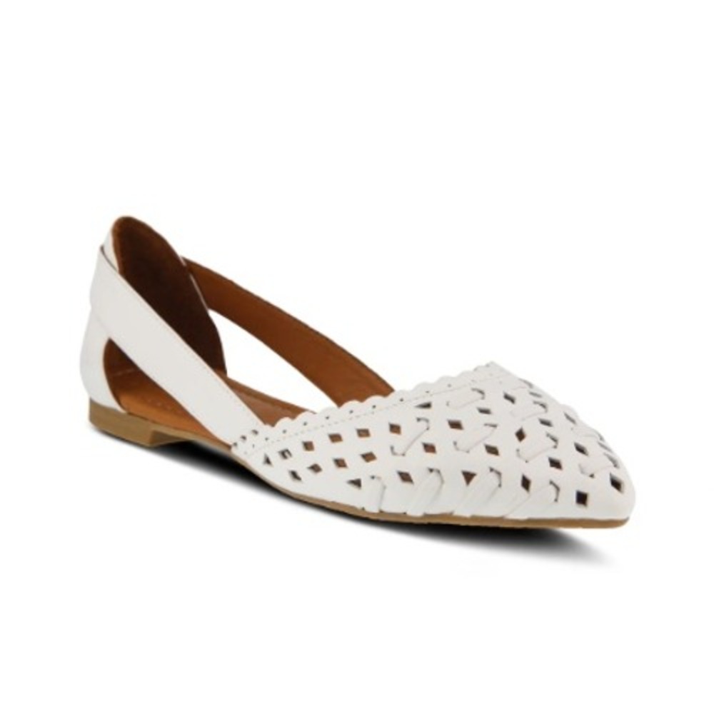 Spring Step Delorse Flat Sandals White Leather Woven Scalloped Women 9 EU 40 NEW